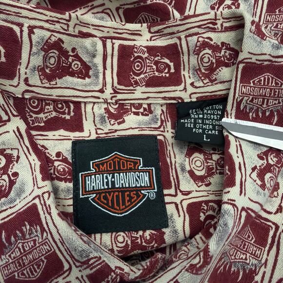 Harley Davidson Shirt Mens Large Logo Casual Hawaiian Button Front Collared - Picture 2 of 10